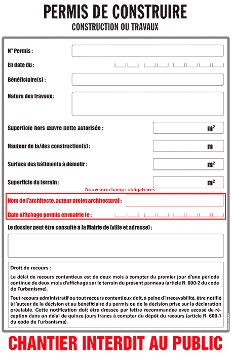 Affichage du permis de construire : des mentions à ajouter